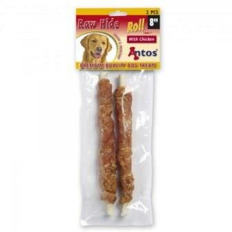 Antos Raw Hide White + chicken roll 8 &quot; 2 st