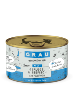 Grau -natvoer- katten- gevogelte &amp; zeevis 200 gr.