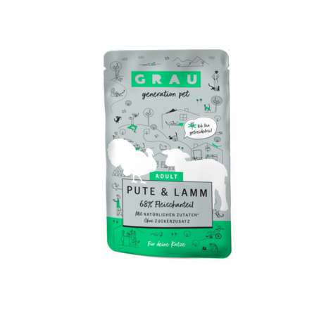 Grau kat natvoer kalkoen lam pouche  125gr.