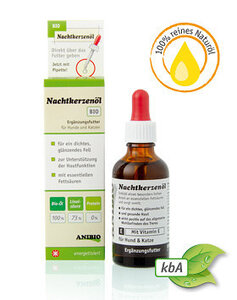 Anibio Teunisbloemolie, voor een glanzende vacht en een gezonde huid